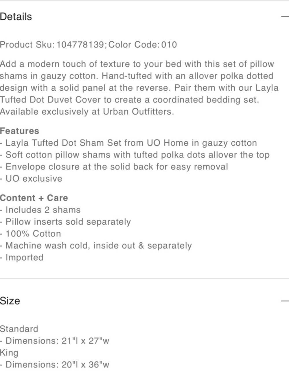 Urban Outfitters Tufted Dot Pillow Sham Set in Light Gray, Standard Size NEW - Picture 3 of 4